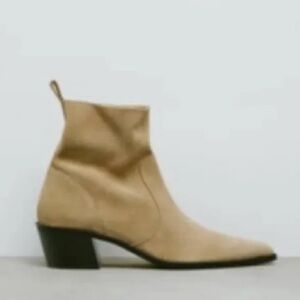 Zara Tan Ankle Boots with Black Heel